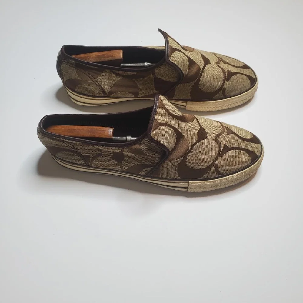 Coach Men’s Brown Signature C Slip-On Loafers/Sneakers - Canvas & Leather - Picture 4 of 9